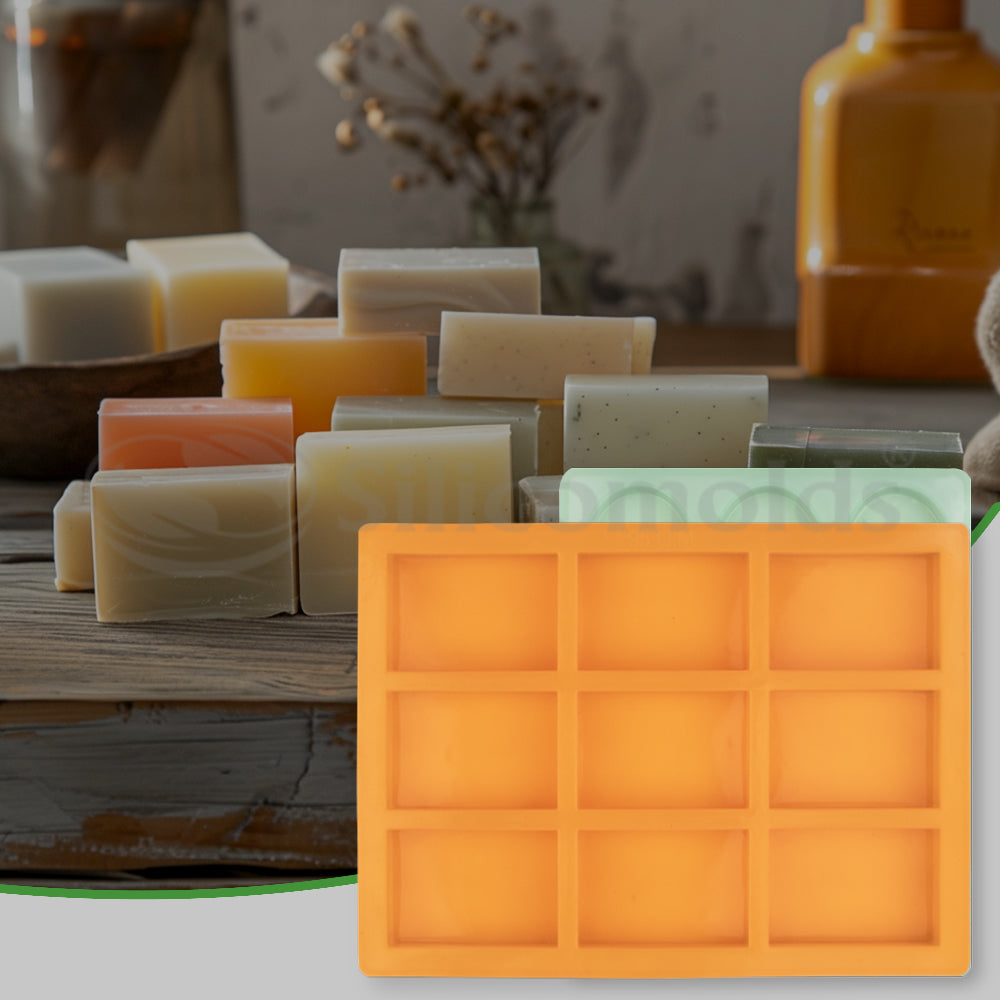 SILICOMOLDS - 90gms - Rectangle Shape - 9 Cavities Silicone Soap Mold-URP049SM